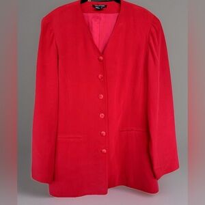Due Per Due 100% Silk Long Sleeve Button Up Mid-Length Red Blazer Pockets 10